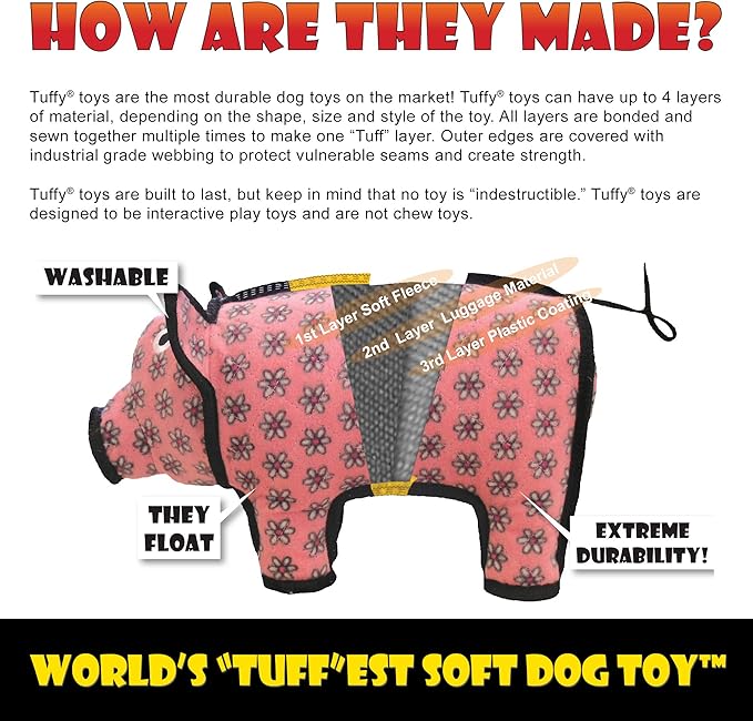 TUFFY® : 2 Pack Bull Dog Toy: Ultra Durable Plush Toy with Multiple Layers & Reinforced Seams, Washable and Floats, Original Construction
