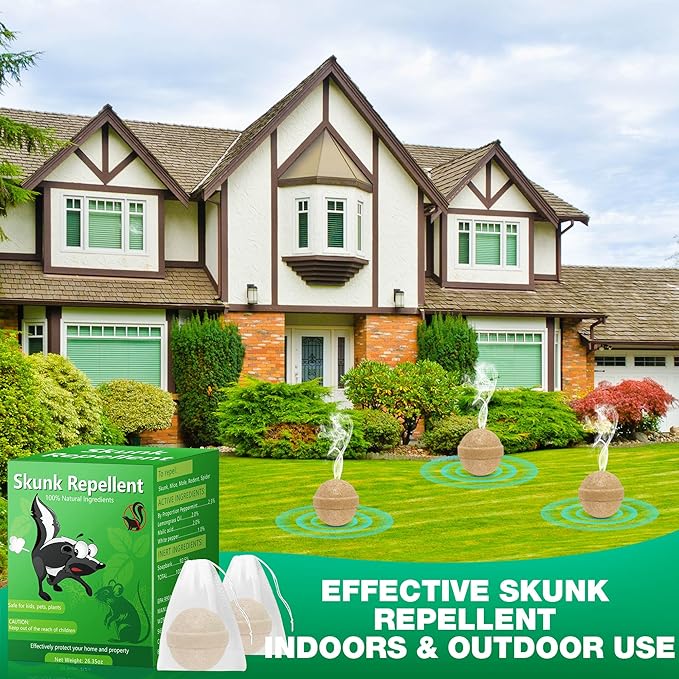 24 Pack Skunk Repellent Outdoor, Natural Peppermint Skunk Repellent Ball Humane Keep Skunk, Squirrel, Mouse, Mole Away from Yard Garden Lawn, Powerful Skunk Deterrent Outdoor