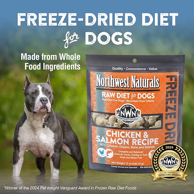Northwest Naturals Freeze-Dried Chicken & Salmon Dog Food - Bite-Sized Nuggets - Grain-Free, High-Protein, Raw Diet, Human-Grade Ingredients, All Natural, Omega-3 for Skin & Coat - 12 Oz (Pack of 2)