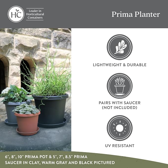 The HC Companies Prima Round Plastic Plant Pot w/Rolled Rim - Lightweight & UV Resistant Flower Pot for Herbs & More - Outdoor & Indoor Plant Pots w/Drainage (20 inch, Warm Gray, Pack of 1)