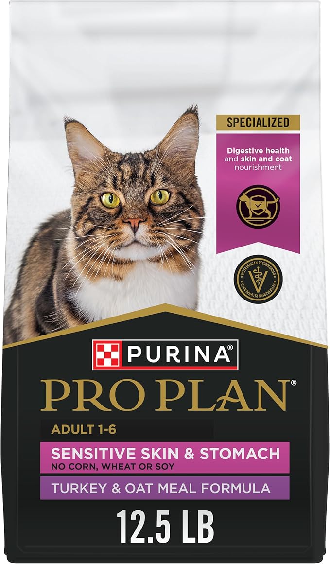 Purina Pro Plan Sensitive Skin and Stomach Dry Cat Food Turkey and Oat Meal Formula - 12.5 lb. Bag