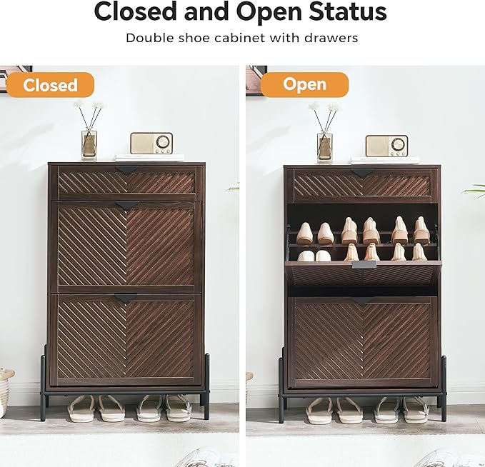 Shoe Cabinet Storage with 2 Flip Drawers, Narrow Hidden Shoes Organizer Cabinet