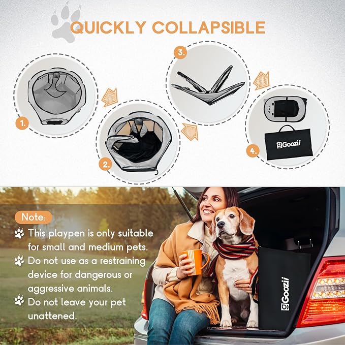 Goozii Pet Cat Playpen for Indoor Cats Enclosed, Puppy Dog Play Pen for Outdoor Travel Camping (Small Size, Light Grey)