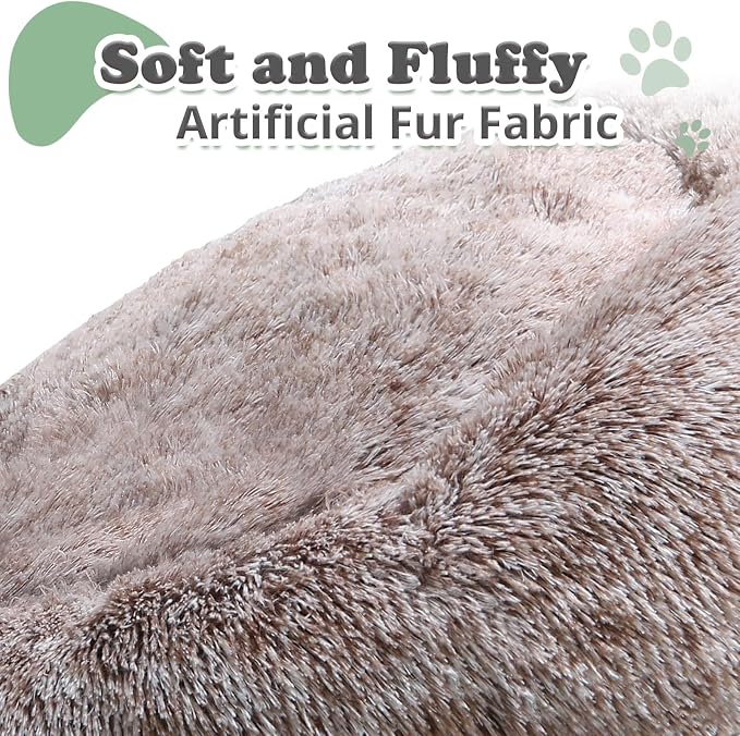 JOLLYVOGUE Dog & Cat Bed, Calming Anti-Anxiety Pet Bed for Small Dogs, Fluffy Donut Cushion for Small and Medium Pets (23")