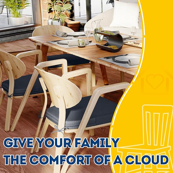 AAAAAcessories D-Shaped Chair Cushions, 2" Thick Dining Chair Pads with Ties and Removable, Machine-Washable Cover, 17" x 16", Charcoal Gray