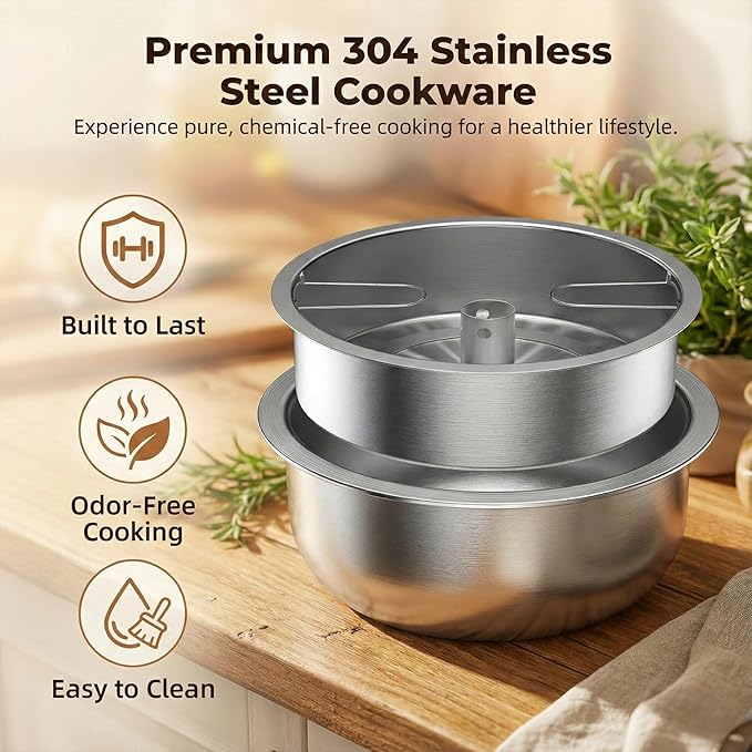 OCTAVO Low Carb Rice Cooker, 5-Cup Uncooked Stainless Steel Inner Pot, Low