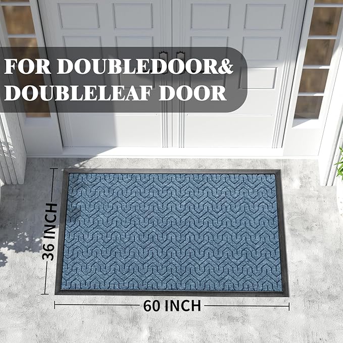 Yimobra Extra Large Door Mat Outside Entrance 60x36, Waterproof Heavy Duty Outdoor Mats for Front Door, Non Slip Rubber Entry Mat for Garage Patio Indoor, Easy Clean, Mix Blue
