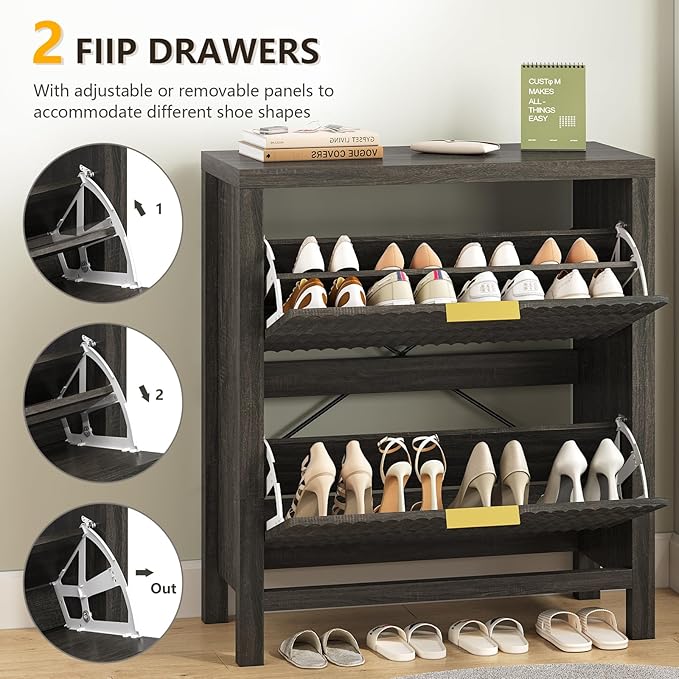 Shoe Cabinet Storage for Entryway, Fluted Shoe Cabinet