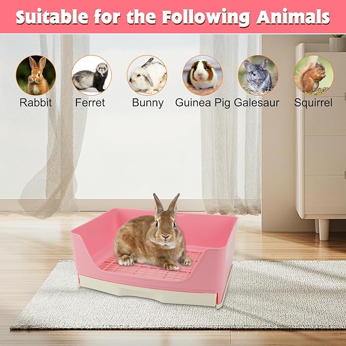 BWOGUE Large Rabbit Litter Box Toilet,Potty Trainer Corner Bedding with Drawer Larger Pet Pan for Adult Guinea Pigs, Rabbits, Hamster, Chinchilla, Ferret, Galesaur, Small Animals(Pink)