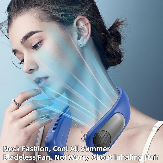 Portable Neck Fan, Personal Wearable Bladeless Fan, LED Display, 6000mAh USB