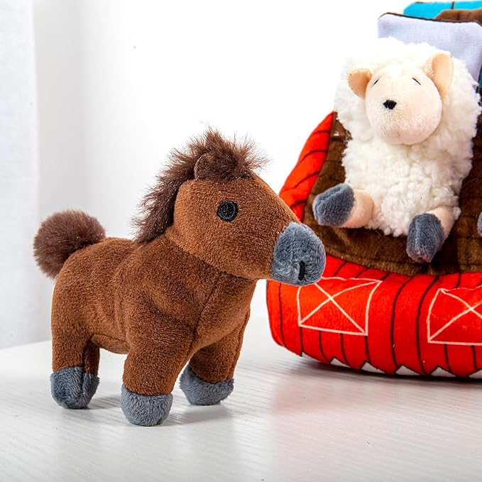 Hollypet Hide and Seek Squeaky Dog Toy, Designed Interactive Puzzle Plush Stuffed Puppy Toys, Farm