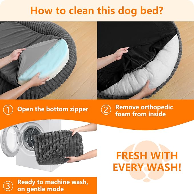 Human Dog Bed for Adult, Orthopedic Gel Memory Foam, 65"x41"x9" | Human Dog Bed Fits Adult & Pets, Reversible Egg-Crate Foam Cushion, Washable Pet Bed with Blanket, Medium Grey