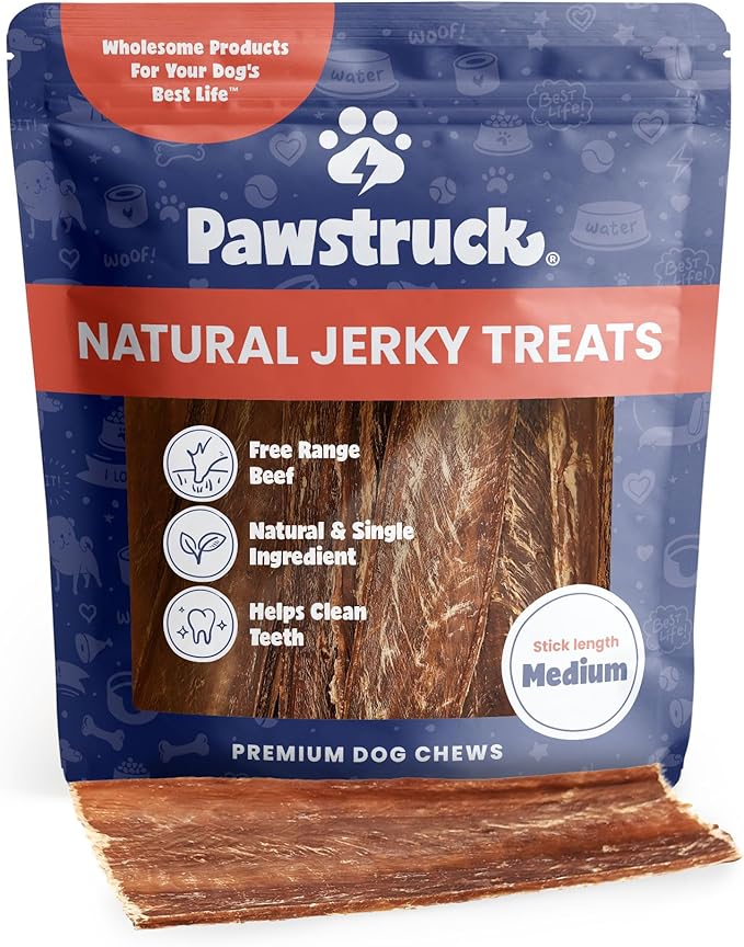 Pawstruck Premium Beef Jerky Dog Treat Chews, 4"-6" Strips – Hip & Joint Health, Naturally Rich in Glucosamine & Chondroitin, No Added Preservatives – 15 Count