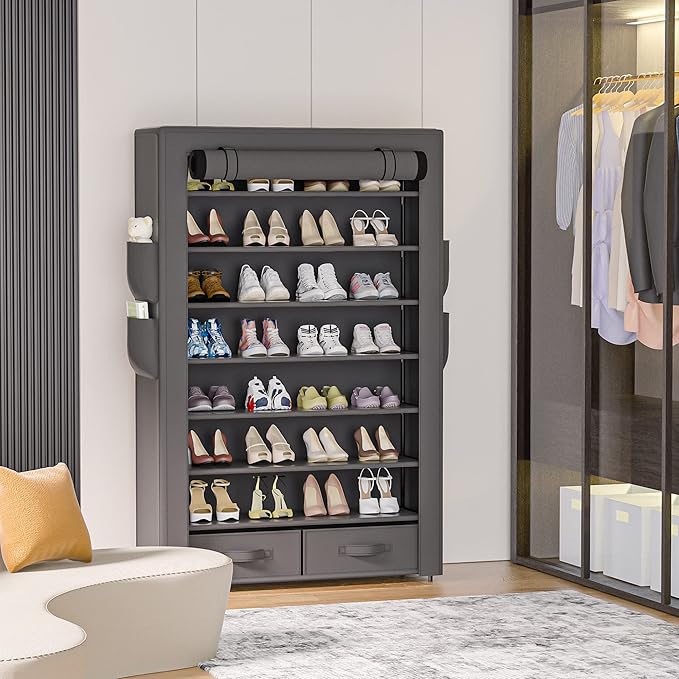OYREL Shoe Rack Storage Cabinet 32 Pairs Organizer Shelf Tall