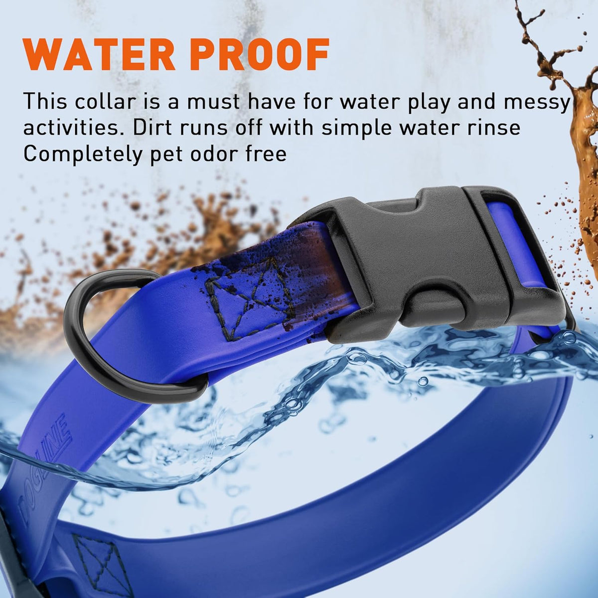 Dogline Biothane Waterproof Dog Collar with Quick Release Buckle Strong Coated Nylon Webbing with Odor- Proof for Easy Care Easy to Clean Fits Small Medium or Large Dogs, Royal Blue 1" W 15-23" L