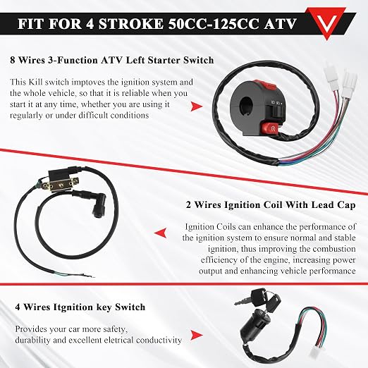 PRO BAT Full Electrics Wiring Harness Kit | for 50cc 70cc 90cc 110cc 125cc Chinese ATV Quad Bike 4 Wheeler SunL Baja Taotao JCL Coolster with CDI Coil Magneto Stator