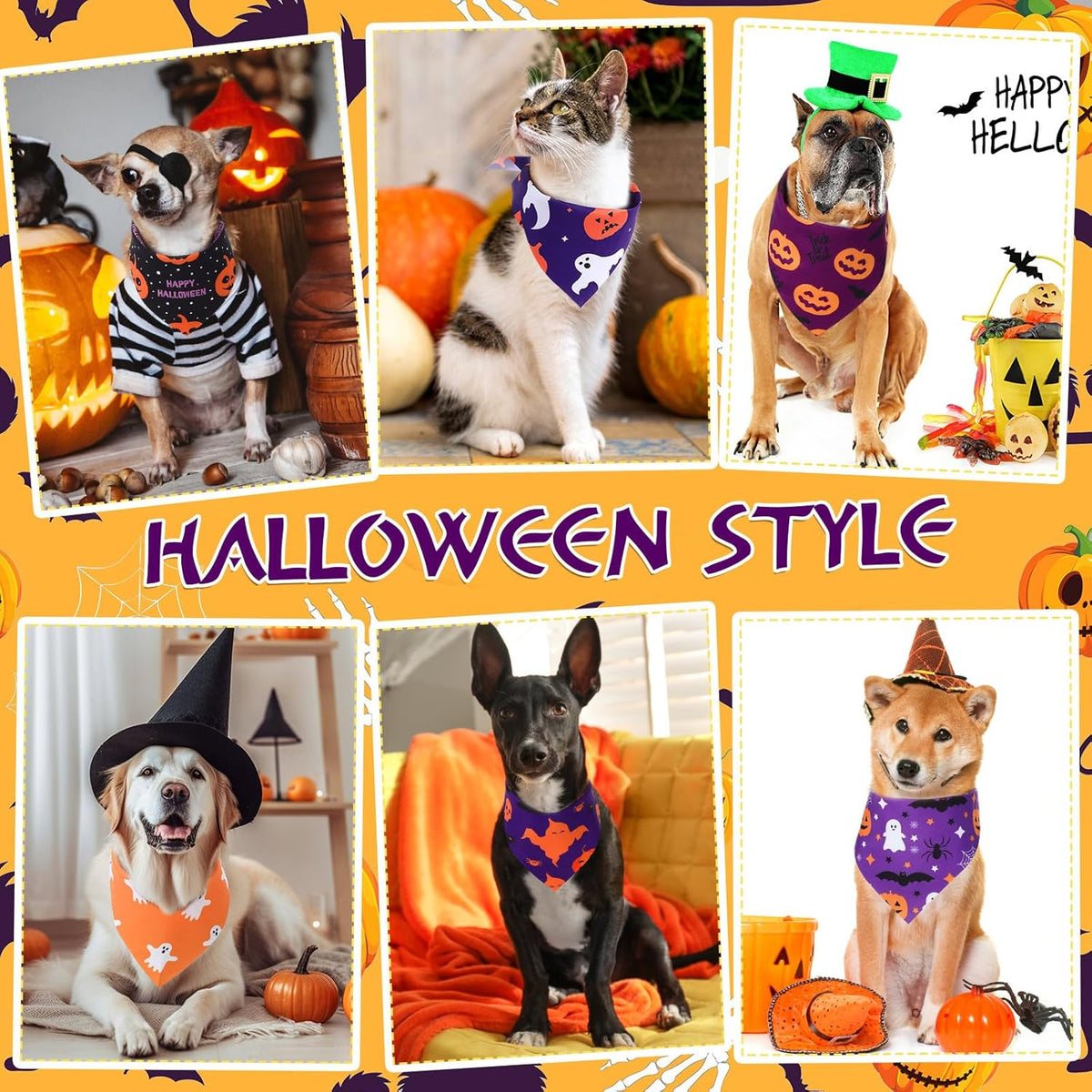 Abbylike 100 Pcs Halloween Dog Bandanas Bulk Pumpkin Bandanas for Dogs Triangle Kerchief Bibs Scarf Set for Pet Halloween Costume Photo Props Accessories Pet Shops, 25 Styles (25.6 x 17.7 x 17.7)