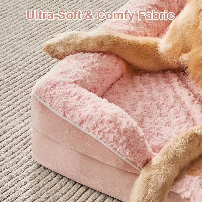 WNPETHOME Orthopedic Washable XXL Dog Bed for Senior Dog Cozy Sleep | Extra Large Waterproof Big Soft Dog Couch Sofa Bed for Dogs Relax with Removable Cover Supportive Pet Bed Pink 48x35 Inch