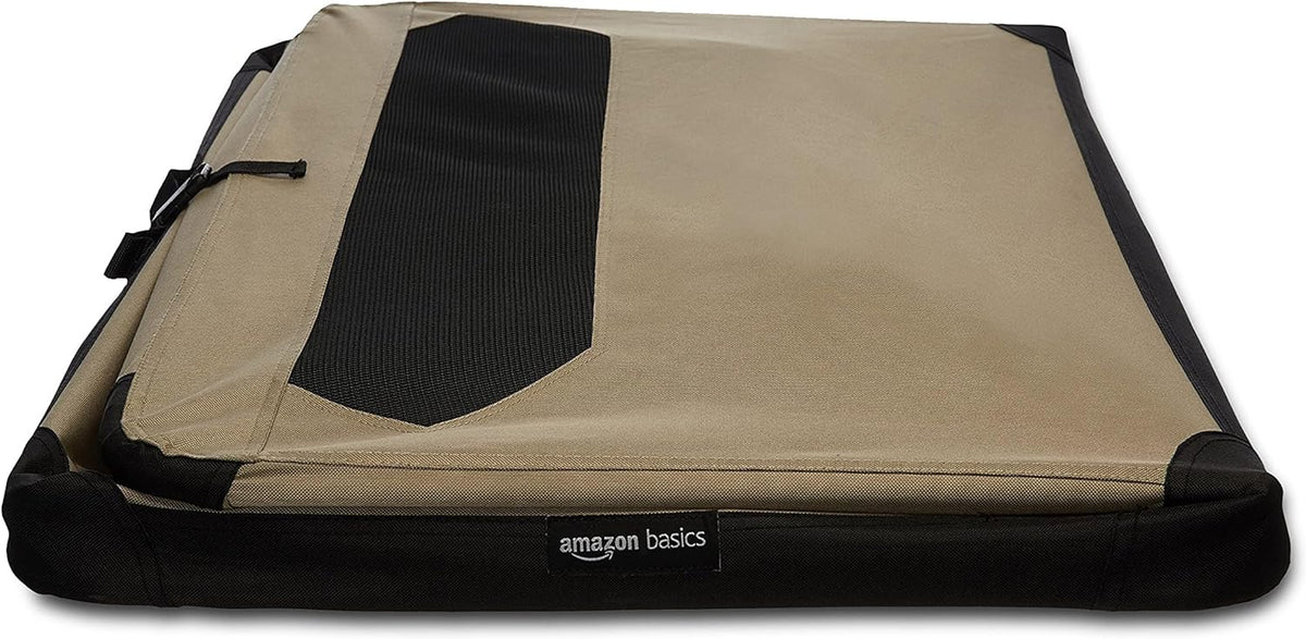 Amazon Basics Folding Soft Crate for Cat, Dog, Rabbit, Portable and Collapsible, 36 Inch, Tan, L 36" x 24" x 24"
