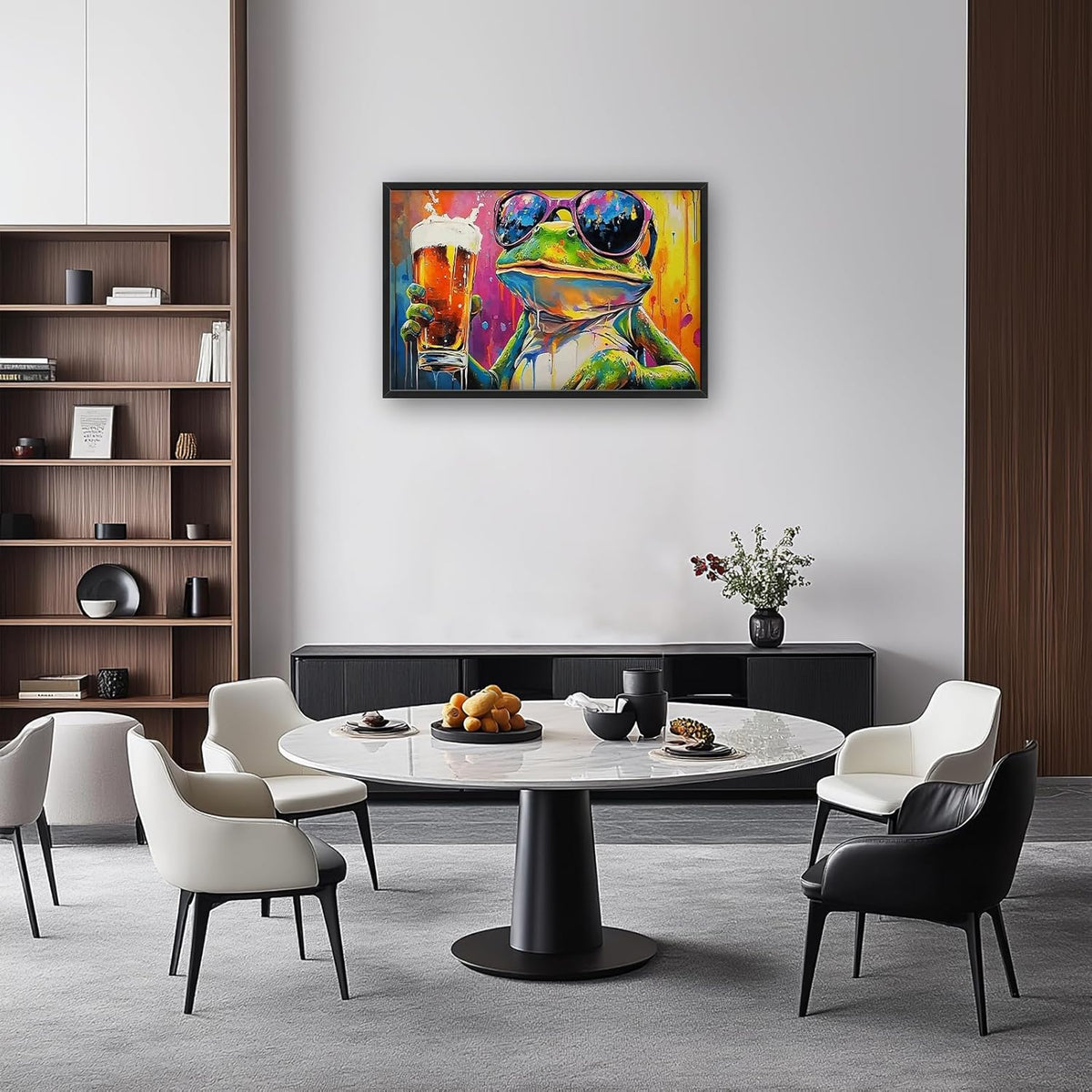 Large Graffiti Frog Wall Art for Living Room, Framed Oversized Funny Frog Beer Wall Decor Colorful Animal Canvas Painting Modern Artwork for Bathroom Bedroom Office Dining Room 36"x24"