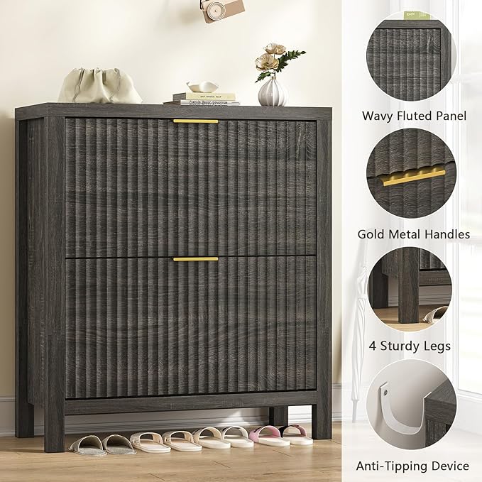 Shoe Cabinet Storage for Entryway, Fluted Shoe Cabinet