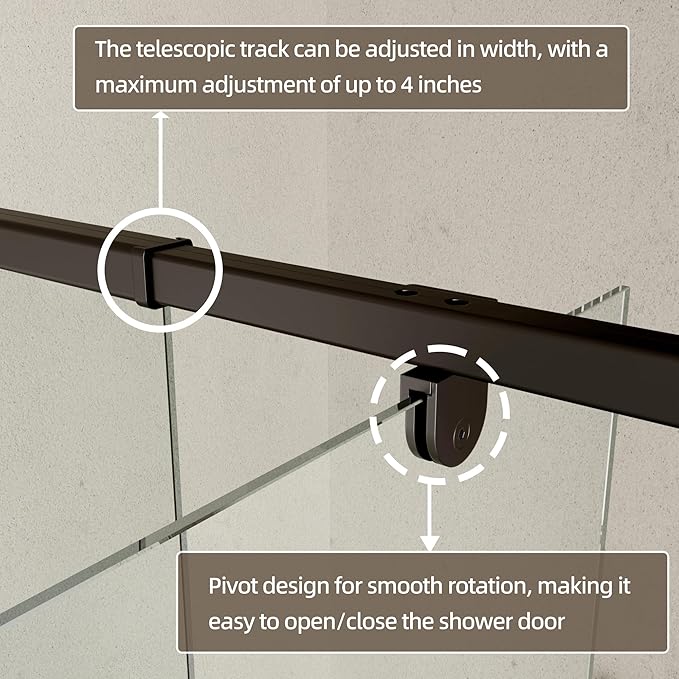 44-48" W x 71" H Pivot Shower Door, Pivot Semi-Frameless Swing Glass Shower Door