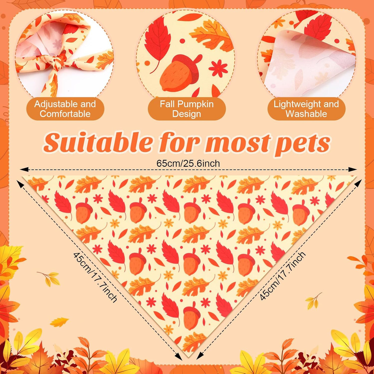 Abbylike 200 Pcs Fall Thanksgiving Dog Bandanas Bulk Pumpkin Bandanas for Dogs Pets Triangle Kerchief Bibs Scarf for Pets Autumn Costume Photo Props Accessories Pet Shops Adoption Events, 25 Styles