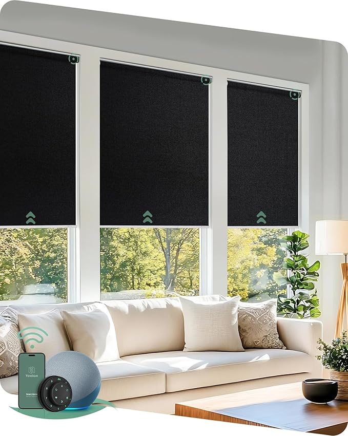 Yoolax Motorized Blinds with Remote, Automatic Window Shades Work with Alexa