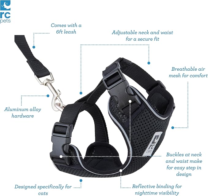 RC Pets Adventure Kitty Cat Harness | Adjustable Airmesh Vest with D-Ring and 6ft Leash for Walking and Travel | Trail Badges, Small