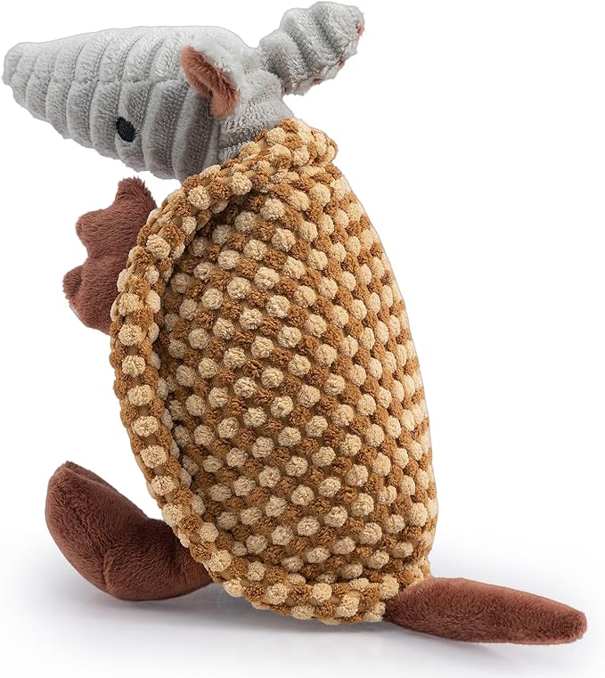 Hollypet Plush Dog Squeaky Toy Stuffed Armadillo Animal Pet Puppy Chew Toys with Clean Teeth for Small Medium Large All Breed Sizes Dogs, Yellow and Khaki,8 in