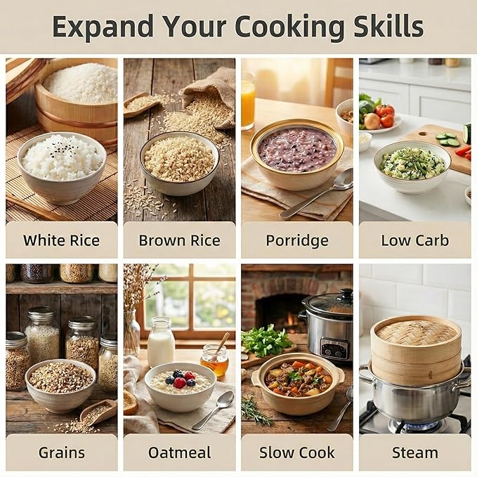 OCTAVO Low Carb Rice Cooker, 5-Cup Uncooked Stainless Steel Inner Pot, Low