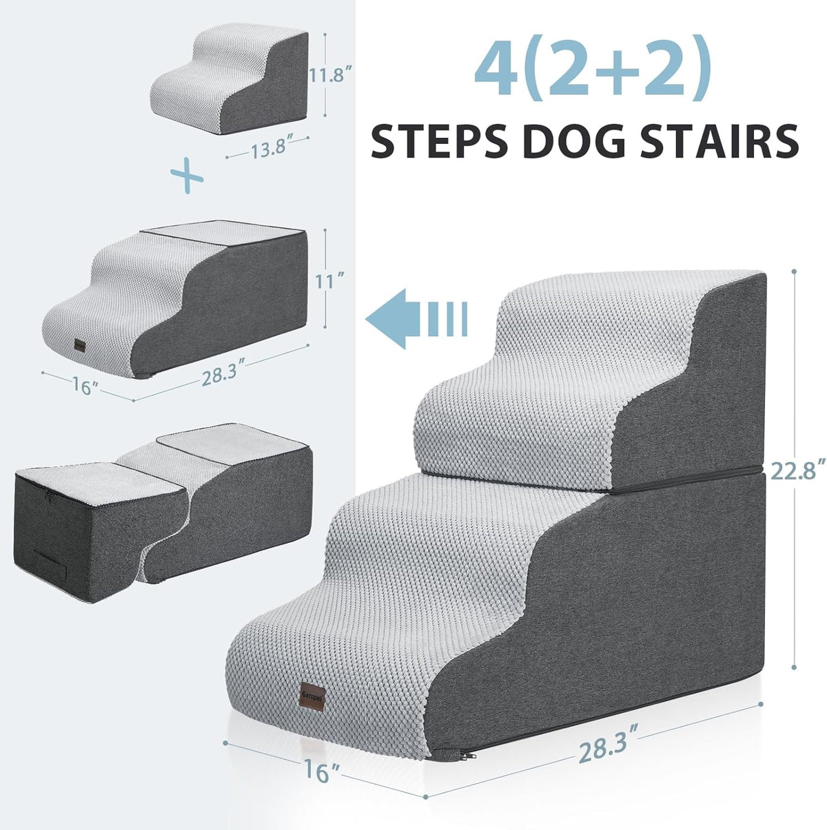 Dog Stairs for High Beds, 4-Step Dog Steps for Small Dogs and Cats, Foldable Pet Stairs for High Bed Climbing, Non-Slip Balanced Pet Step Indoor, Dark Grey