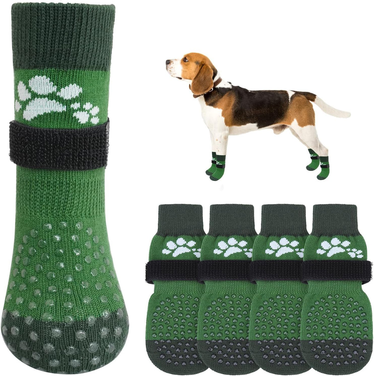 SCENEREAL Anti Slip Dog Sock to Prevent Licking Paws for Hardwood Floors, Boots & Paw Protector Shoes for Hot/Cold Pavement with Grippers, Double Sides Grips for Small Medium Large Senior Dogs, S
