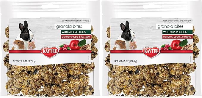 Kaytee Granola Bites with Superfoods Cranberry, Apple and Flax for Rats, Mice, Hamsters, Gerbils, Rabbits, Guinea Pigs and Chinchillas, 4.5 oz (Pack of 2)