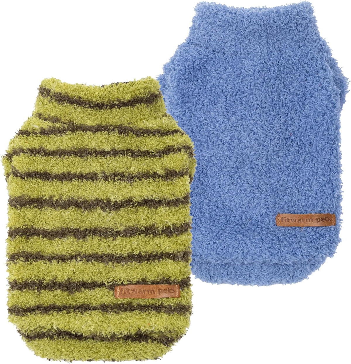 Fitwarm 2 Pack Striped Fleece Dog Sweater, Warm Winter Clothes for Small Dogs Boy Girl, Fuzzy Pet Outfit, Sky Blue, Olive Green, XXL