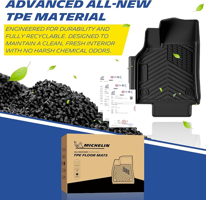 Michelin Vehicle Mat, All-Weather TPE Custom Fit Liner for Tesla Model Y 5 Seat Standard Floor Mats 2025-2027 (6 Piece), Not Fit Premium or Performance, Premier