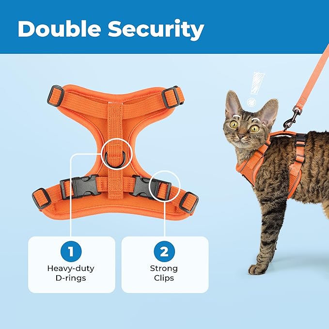 Voyager Escape Proof Cat Harness and Leash Set with Reflective Stitching, Neoprene Handle 5ft - Supports Small, Medium and Large Cats, Kittens for Walking by Best Pet Supplies - Orange, XXS
