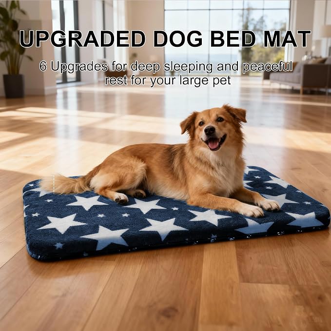 Washable Dog Bed Plush Orthopedic Outdoor Crate Mat with Non-Slip Bottom,Luxe Soft Kennel Pad for Pets, Cozy Cage Cushion & Pet Sleeping Mattress Large Sized,Medium,Small Dogs,36 x 24 inch,Blue