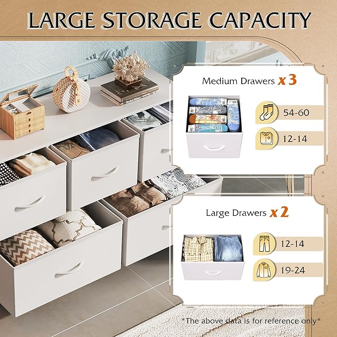 WLIVE Dresser for Bedroom with 5 Drawers, Wide Chest of Drawers, Fabric Dresser