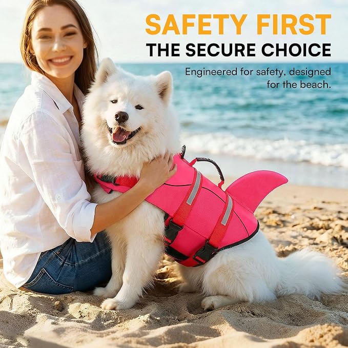 Dog Life Jacket High Flotation, Reflective Dog Life Vest for Swimming, Adjustable Dogs Life Preserver Rescue Handle Spring Summer Pool for Small, Medium, Large Dogs (Rosepink,XS)