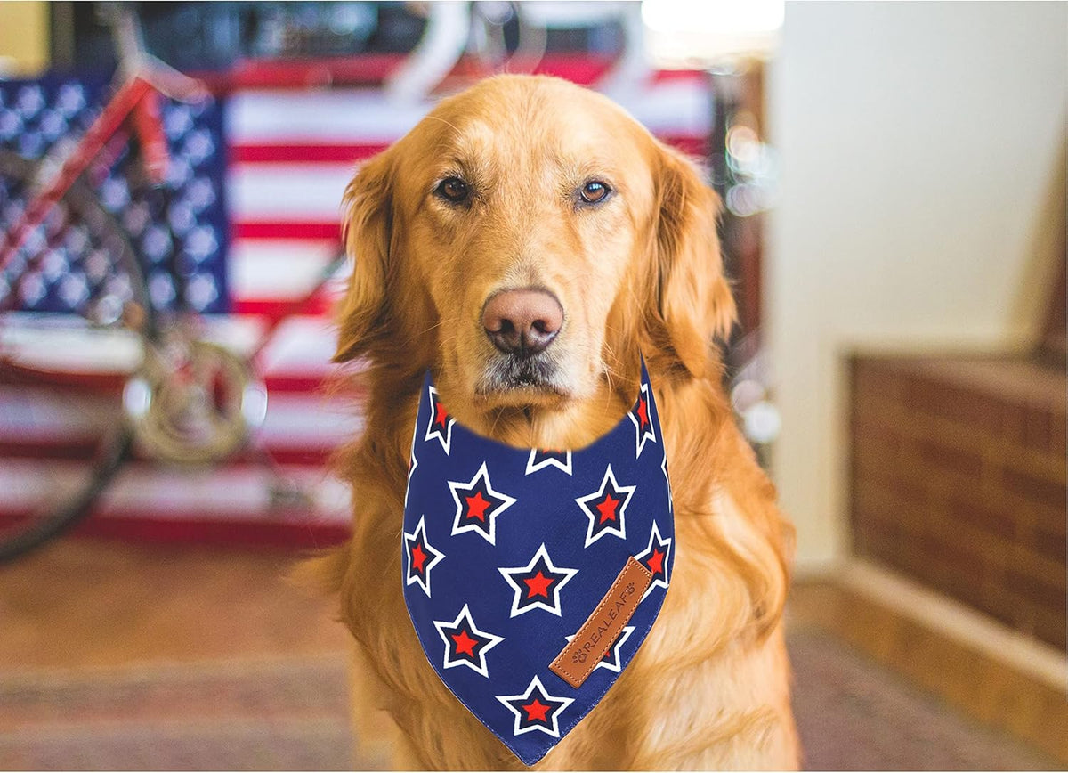 Realeaf American Flag Dog Bandanas 2 Pack, Triangle Reversible 4th of July Pet Scarf for Boy and Girl, Premium Durable Fabric, Patriotic Bandana for Small Medium Large and Extra Large Dogs (X-Large)