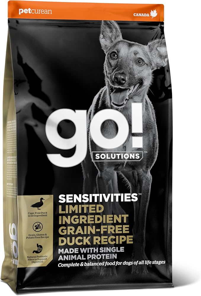 Go! Solutions Sensitivities Limited Ingredients, Grain-Free Dry Dog Food, Duck Recipe for Sensitive Stomach, 22 lb Bag