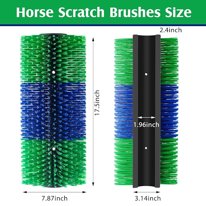 1 Pack Livestock Scratching Brush, Blue and Green | Animal Scratcher, Itch Relief Grooming, Horse Goat Cow Scratcher, Fence Post Mounting, Durable Bristles, Farm Livestock Care