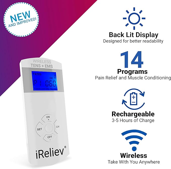 iReliev Wireless TENS + EMS Therapeutic Wearable System Wireless TENS Unit +
