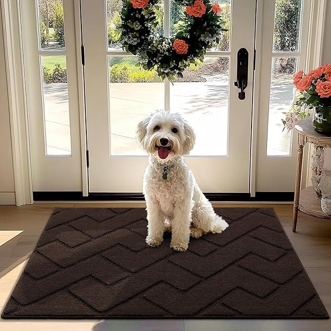 hicorfe Front Door Mat Outside Entrance,32"x40" Absorbent Muddy Dirt Resist Welcome Door Mats Outdoor Indoor,Stain and Fade Resistant,Non Slip Backing Entry Mat Doormat for Entryway(Coffee)