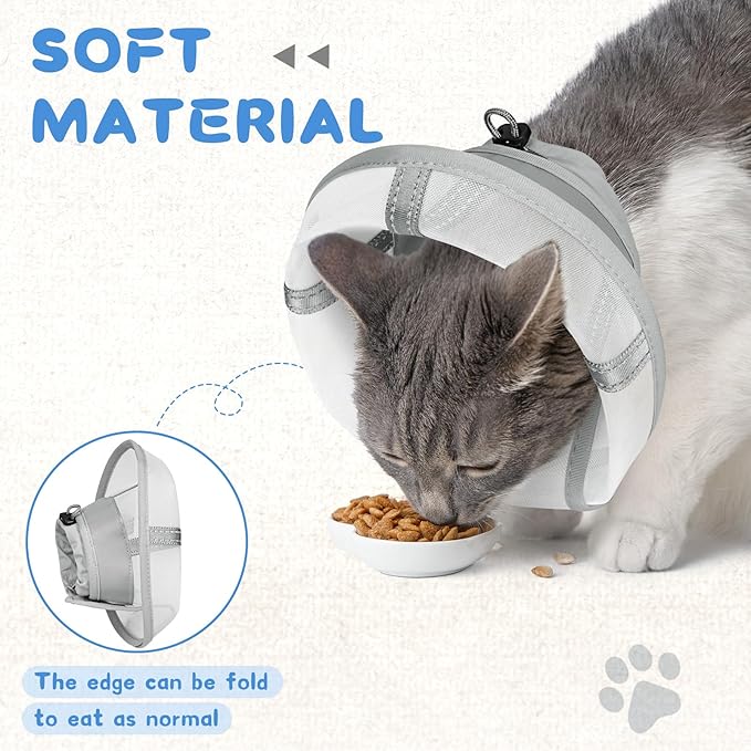 Supet Cat Cone Collar Soft, Air Mesh Recovery Collar to Stop Licking, Breathable Neck Cone Alternative for Small Kitten, Lightweight Cat Head Cone Anti Scratch (S)