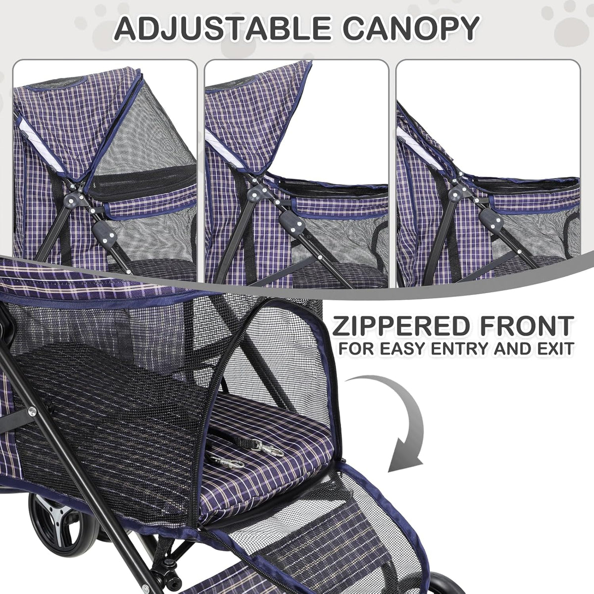 MoNiBloom 4 Wheels Pet Stroller, Easy-Fold Umbrella Shaped Dog Cat Jogger Stroller w/Storage Bag & Visible Mesh for Small/Medium Dogs Cats Plaid