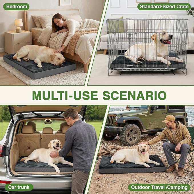 Waterproof XL Dog Bed Outdoor Orthopedic Washable Extra Large Crate Pad 42" | XLarge Foam Pet Bed, Durable Removable Cover, Reversible Faux Leather & Flannel, Anti-Sli Kennel Pad 41"x27" Dark Gray