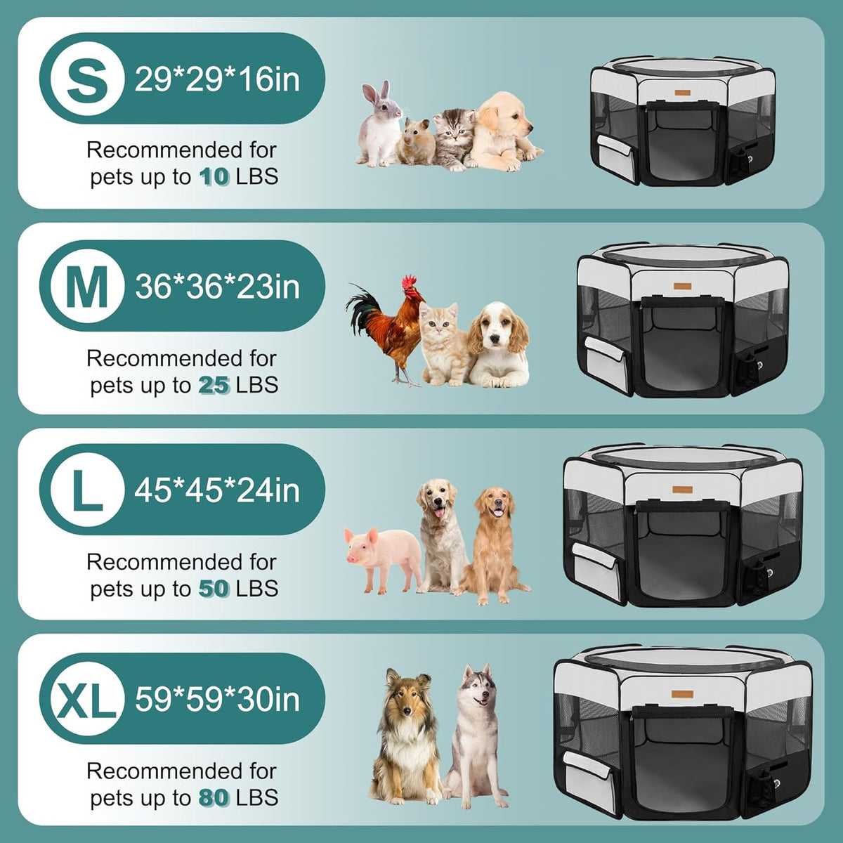 Dog Playpen, Portable Pet Play Pen for Cat, Puppies, Rabbits, Chickens, Foldable Large-Capacity Pet Tent for Indoor/Outdoor Travel Camping (Size XL Without Carry Bag)