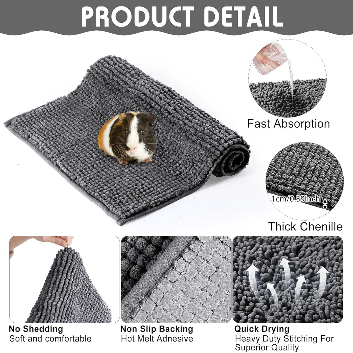 Amylove 4 Pcs Guinea Pig Cage Liner Guinea Pig Bedding Washable Fleece Pee Pads Reusable Small Animals Training Mat Small Animal Sleeping Bed for Bunny Hamster(Dark Gray,12 x 12 Inch)